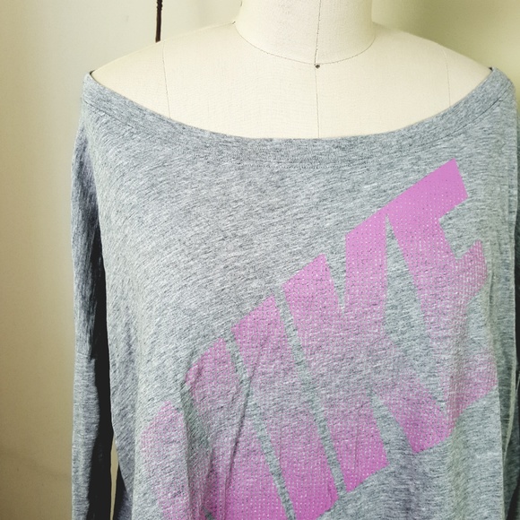 NIKE Pink/Gray Cotton Off Shoulder Long Sleeve Tee - Picture 4 of 7